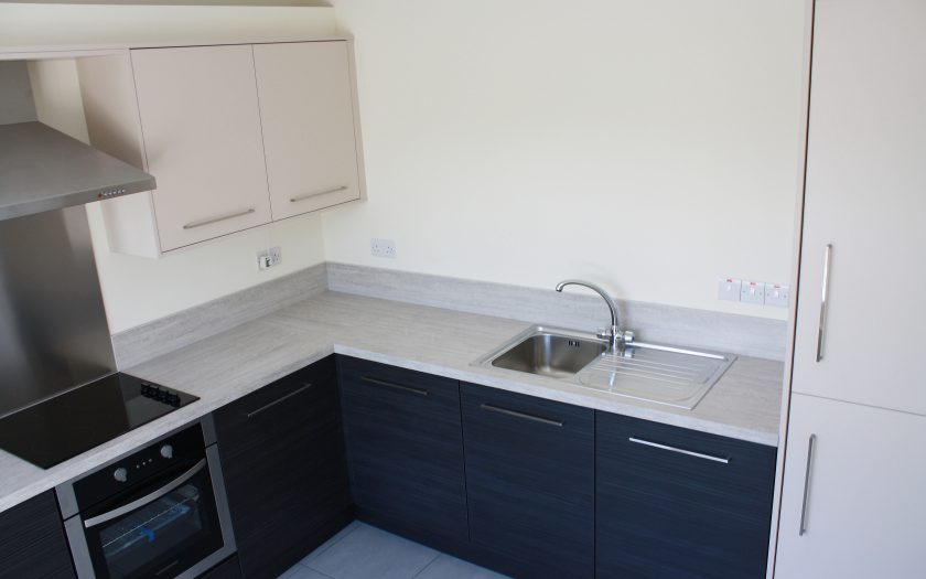 contract kitchen design, cupboards, sink and cooker
