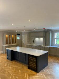 Painted Kitchen features a contrast coloured island.